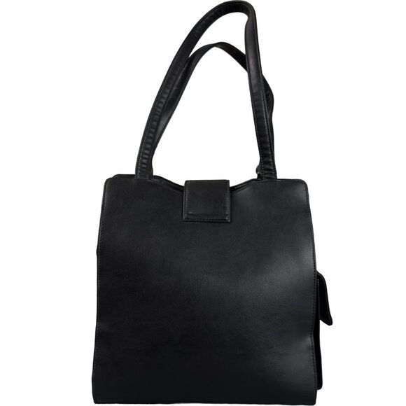 Vintage Guess Black Leather Shoulder Bag Crossbody Zip Pocket Logo Hardware - Picture 9 of 14